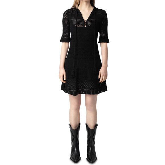 Zadig & Voltaire Memphisa Pointelle Knit Dress-Black - Picture 6 of 7
